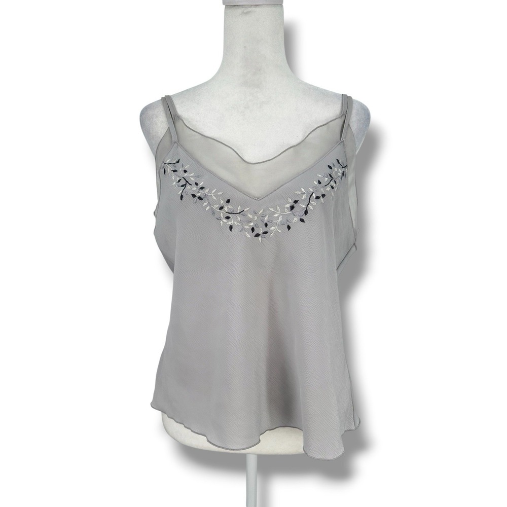 Gilligan‎ O'Malley Gray Sheer Embroidered Cami M Y2K Coquette Fairycore Top Tank